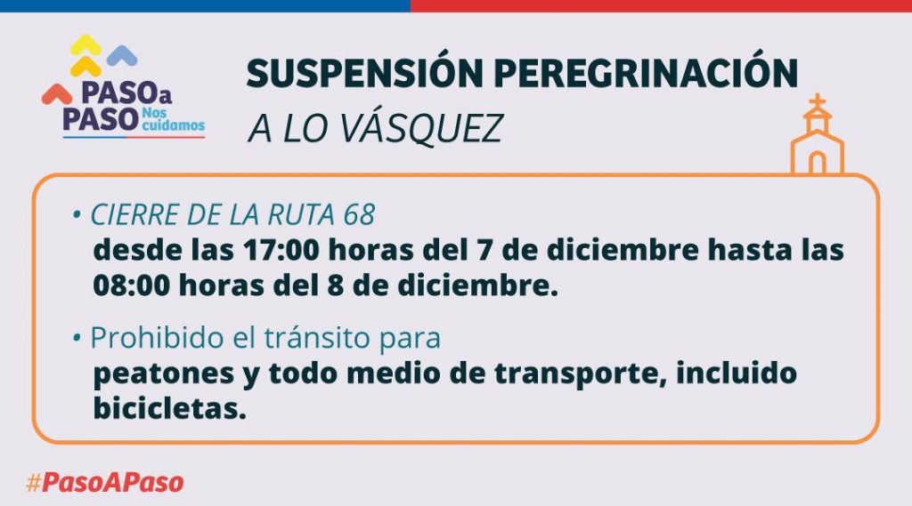 Suspensión de la peregrinación a Lo Vásquez - Horarios